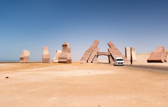 Egypt Entry Gate Ras Mohammed National Park ecosystems desert landscape. Sharm el Sheikh, Sinai Peninsula. Africa.