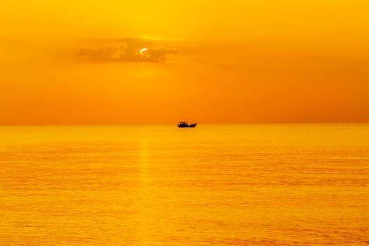 Sky background Sunset on the sea. boats and ships
