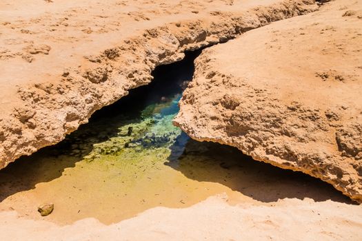 Earthquake Crack in national Park of Ras Mohamed, national park in Egypt Red Sea. Vacation destination most popular adventure Africa.