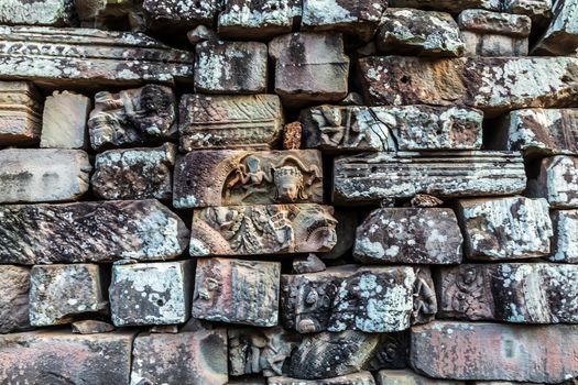 Wall Stone background Mosaic texture old Cambodia Angkor Wat Ruins