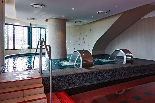 Rudas Medicinal Thermal Baths hot tub spa by swimming pool hot pool Budapest, Hungary.