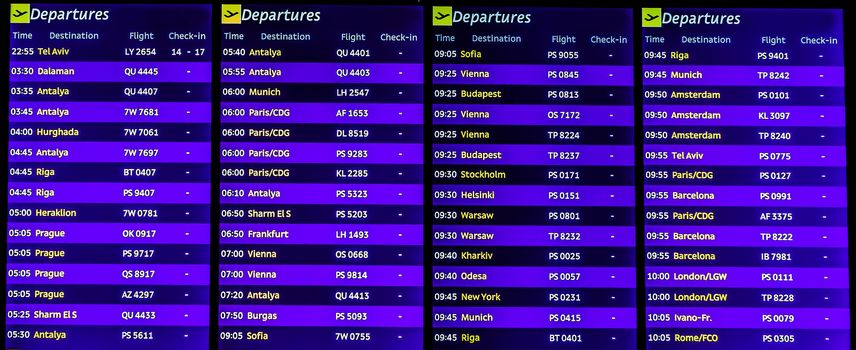 Airport signs Board terminal arrivals or departures dark blue widescreen Background