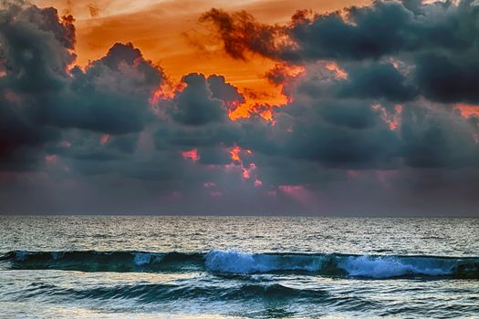 Sunrise beams sunlight Beach Colorful ocean beach sunrise