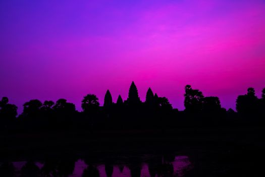 Panorama Mist sunrise tropical Angkor wat Siem Reap in Cambodia.