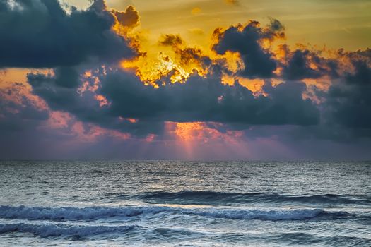 Beach landscape Sunset Florida Beach. Holiday travel concept Summer vacations.