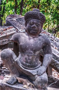 Khmer architecture Detailed carvings on the pink limestone walls of Banteay Srei temple near Angkor wat Siem Reap Cambodia