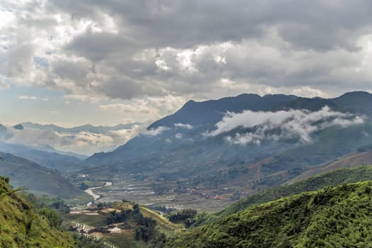 Rice field in valley Ta Van village Vietnam landscapes