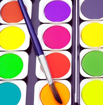 Art palette water color paints brushe background Aquarelle watercolor