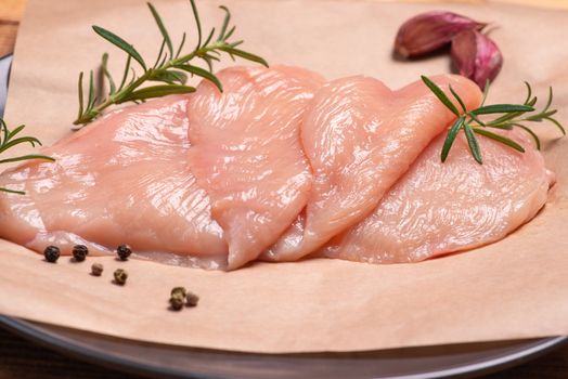 Raw sliced chicken meat close-up. Sotilissimo. Delicious dietary meat. Cooking,food of meat and fillets.Close-up view of raw, fresh, choped and sliced chicken meat.