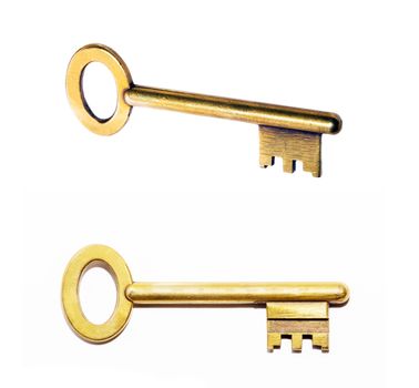 bronze old key set isolated on white background