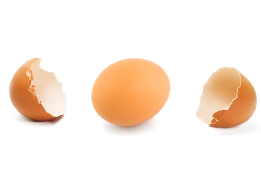 An egg is broken raw isolated on white background