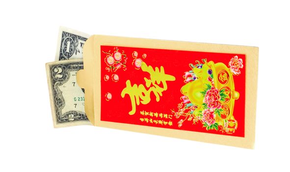 money in red Chinese new years envelope zodiac sign - quarantine infection virus on white background