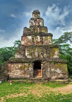 Ancient ruins Satmahal Prasada Polonnaruwa city temple - medieval capital of Ceylon, UNESCO, island Sri Lanka