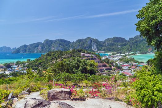 Tropical island with resorts - Phi-Phi island, Krabi Province, Thailand andaman sea