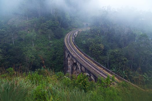 train Railway Viaduct Arches Bridge in Demodara, Ella, landscape Sri Lanka