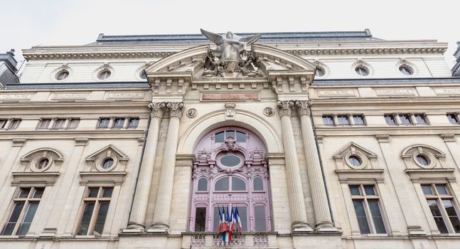 Tours, France - February 8, 2020: architectural detail of the Grand Theater - Opera De Tours in the historic city center on a winter day. The inauguration takes place on August 8, 1872