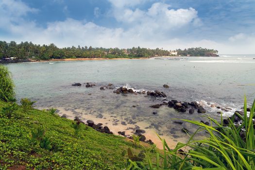 Panorama lagoon of tropical beach Mirissa, Sri Lanka, Asia