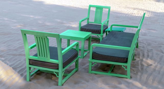 Beautiful morning landscape Rest On chair beach Caribbean Vacation holidays summer background.