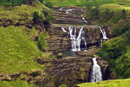 The famous rock Falls St. Claire on the Ceylon Waterfall in Sri Lanka mountains in the country