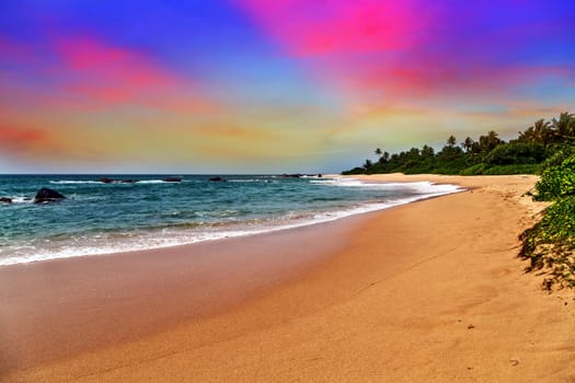 Paradise Beach on tropical coast indian ocean, island Sri Lanka