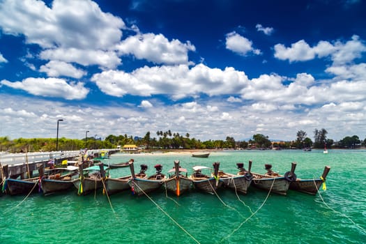 Longtrail boats on port Seaside, Andaman sea Krabi,Thailand.