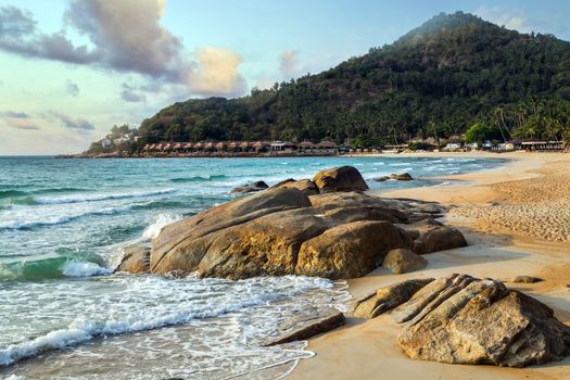 Tropical rock beach and sea summer nature landscape vacation concept nature background