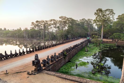 Ruins of Angkor Wat, part of Khmer temple complex, Asia. Siem Reap, Cambodia. Ancient Khmer architecture in jungle.