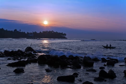 evening azure rocks tropical Mirissa Beach Mirissa Sri Lanka