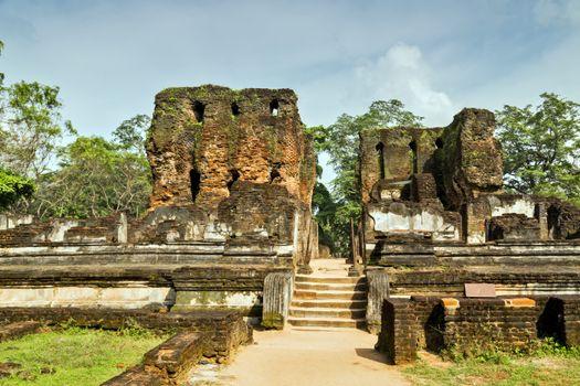 Ancient ruins Royal Palace in Polonnaruwa city temple - medieval capital of Ceylon, UNESCO, Sri Lanka