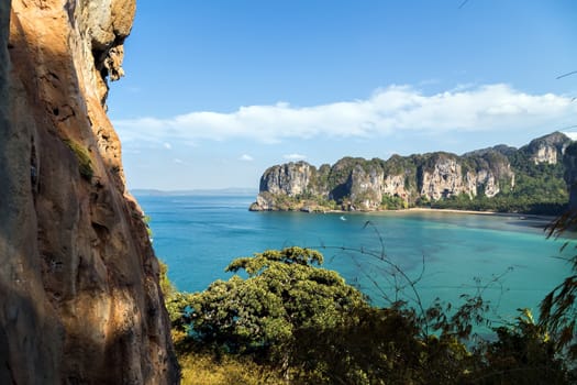 Landscape of paradise tropical island andaman sea in Krabi, Thailand. limestone rocks