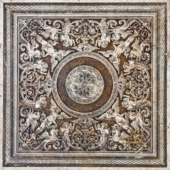 old tile arabesque marble texture vintage background, floor tiles surface ornament flower pattern