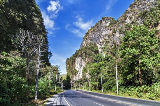 Ao nang city famous asphalt rocky road cliff mountain Krabi,Thailand