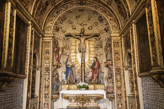 Esposende, Portugal - February 21, 2020: architectural detail of the interior of the Chapel of the Lord of the Mareantes (Capela do Senhor dos Mareantes) in the city center on a winter day