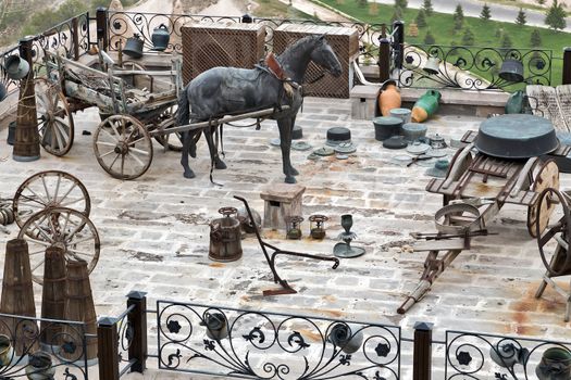 Vintage chariot with black horse, Amish transport, Horse Carriage