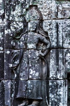 Dancing Apsara Decoration Stone Carving on the wall of Angkor wat, Seam Reap, Cambodia