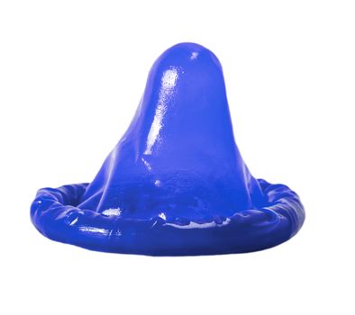 Classic Blue Condom contraception safe sex concept isolated on white background