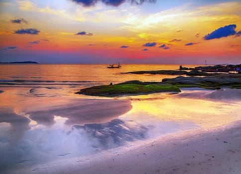 Tropical beach sunrise or sunset background abstract blur