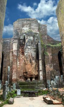 Ancient City Lankatilaka brickwork ruins in Polonnaruwa city temple Sri Lanka. World Heritage Convention, UNESCO