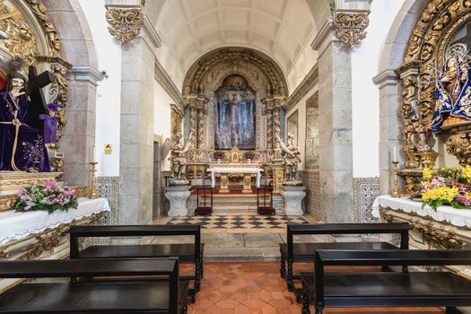 Esposende, Portugal - February 21, 2020: architectural detail of the interior of the Chapel of the Lord of the Mareantes (Capela do Senhor dos Mareantes) in the city center on a winter day