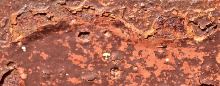 Detailed close up surface of rusty metal and steel with lots of corrosion in high resolution.