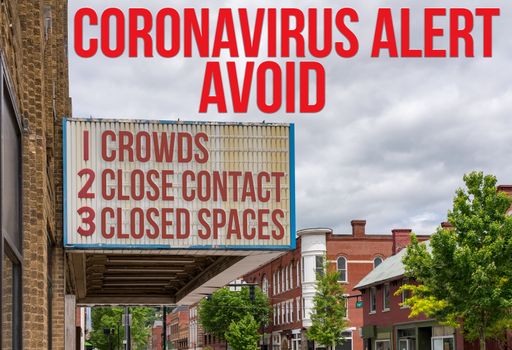 Mockup of movie cinema billboard with three C rules to avoid the coronavirus or Covid-19 of avoid crowds, close contact and closed spaces