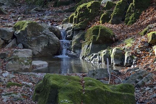 Autumn walk through the labyrinth of the Teteven Balkan with high peaks, river and waterfall, Stara Planina, Bulgaria