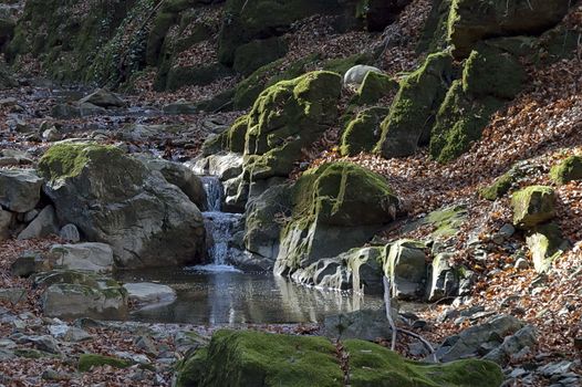 Autumn walk through the labyrinth of the Teteven Balkan with high peaks, river and waterfall, Stara Planina, Bulgaria