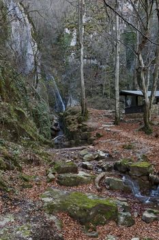 Autumn walk through the labyrinth of the Teteven Balkan with high peaks, river and waterfall, Stara Planina, Bulgaria