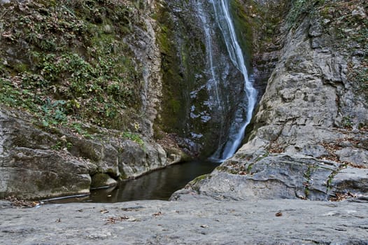 Autumn view of bottom part at waterfall Skoka or  Jump of river Kozniza in Central Balkan, near to Teteven town, Bulgaria