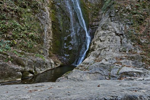 Autumn view of bottom part at waterfall Skoka or  Jump of river Kozniza in Central Balkan, near to Teteven town, Bulgaria