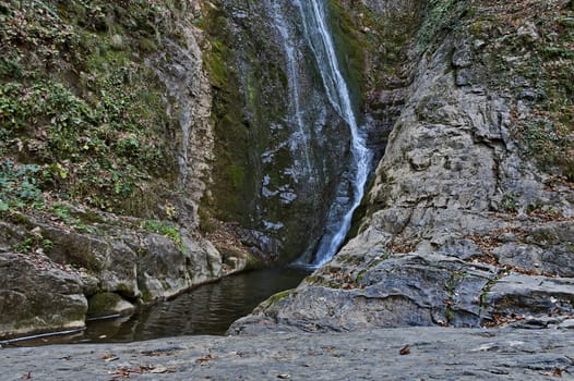 Autumn view of bottom part at waterfall Skoka or  Jump of river Kozniza in Central Balkan, near to Teteven town, Bulgaria