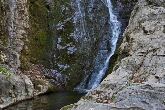 Autumn view of bottom part at waterfall Skoka or  Jump of river Kozniza in Central Balkan, near to Teteven town, Bulgaria