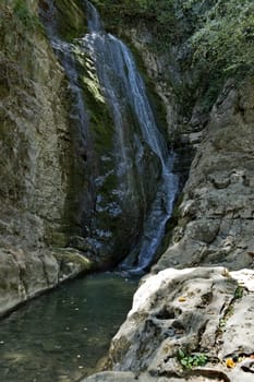 Summer general view of waterfall Skoka or  Jump of river Kozniza in Central Balkan, near to Teteven town, Bulgaria