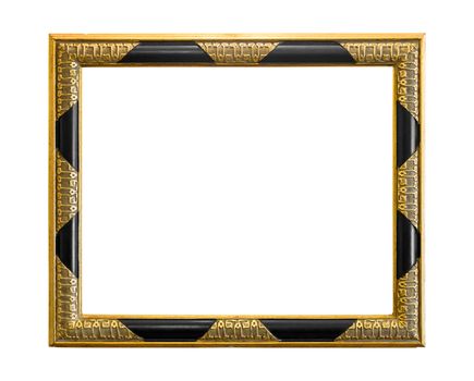 Golden decorative picture frame with black elements isolated on white background with clipping path